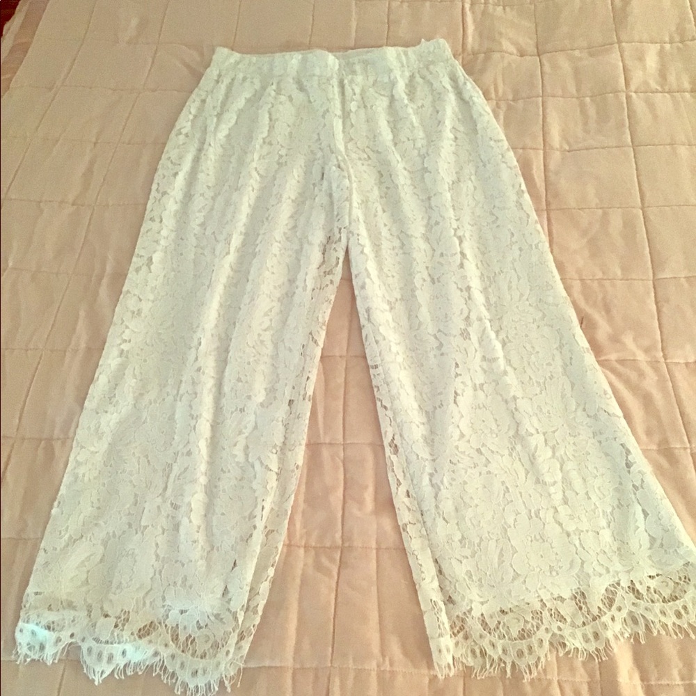 White lace wide leg pant
